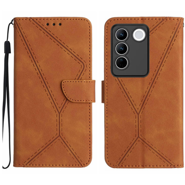 For vivo V27E 4G Global Stitching Embossed Leather Phone Case(Brown)