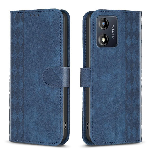 For Motorola Moto E13 4G Plaid Embossed Leatherette Phone Case(Blue)