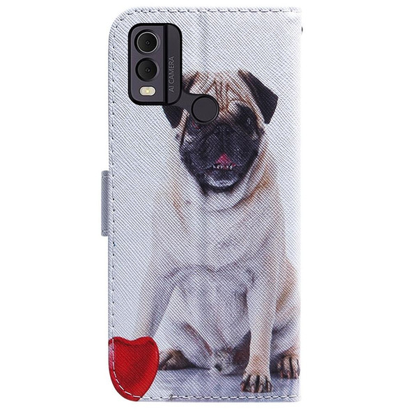 For Nokia C22 Coloured Drawing Flip Leatherette Phone Case(Pug)