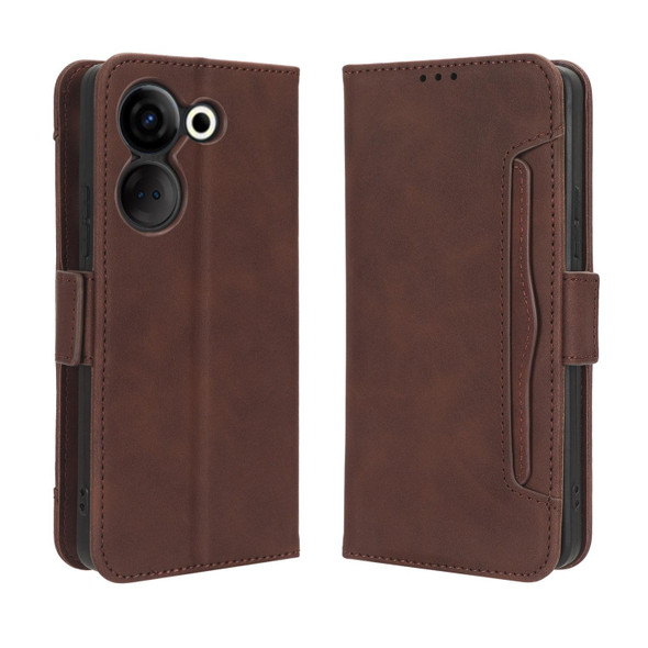 For Tecno Camon 20 Pro Skin Feel Calf Texture Card Slots Leatherette Phone Case(Brown)