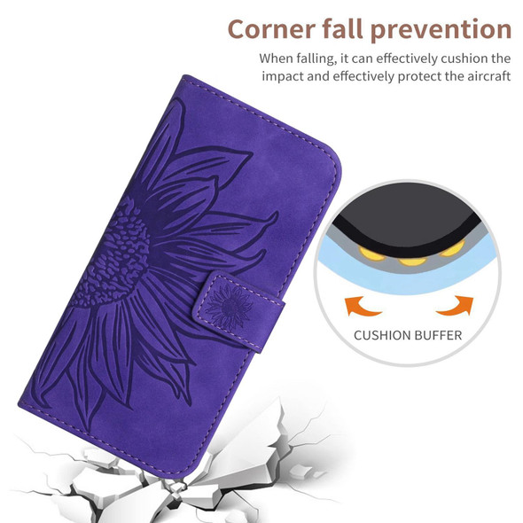 For vivo V27E 4G Global Skin Feel Sun Flower Embossed Flip Leather Phone Case with Lanyard(Dark Purple)