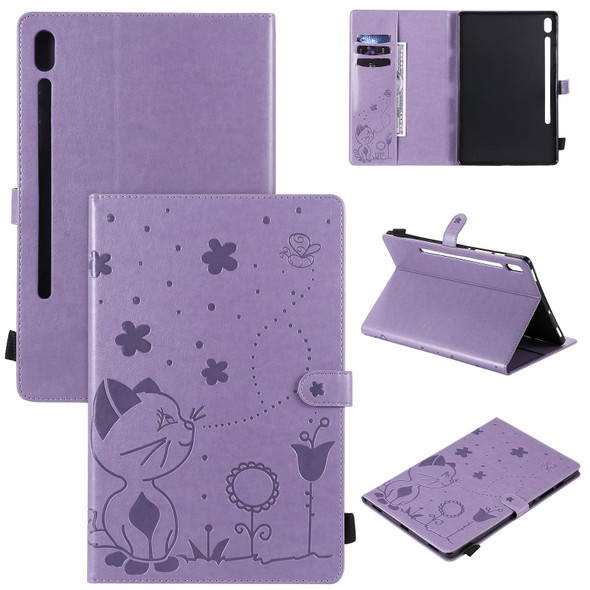 Samsung Galaxy Tab S6 T860 Cat Bee Embossing Pattern Shockproof Table PC Protective Horizontal Flip Leather Case with Holder & Card Slots & Wallet & Pen Slot & Wake-up / Sleep Function(Purple)