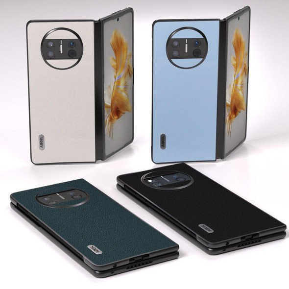 For Huawei Mate X3 ABEEL Genuine Leatherette Wave Black Edge Phone Case(Blue)