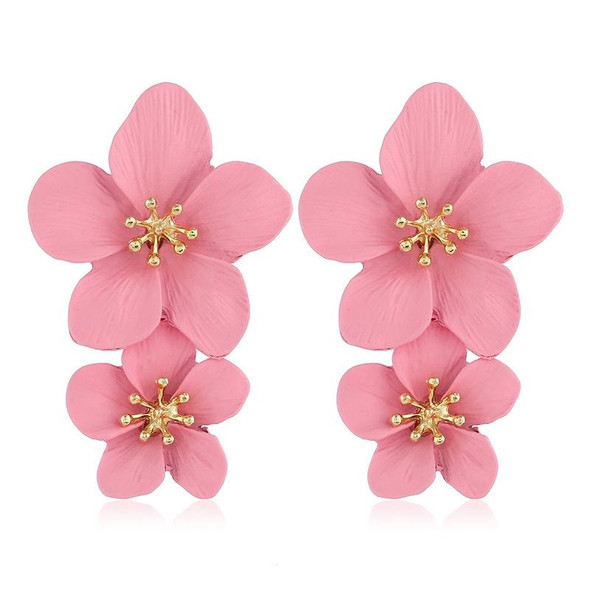 2 PCS Ladies Fashion Geometric Flower Earrings(Pink)