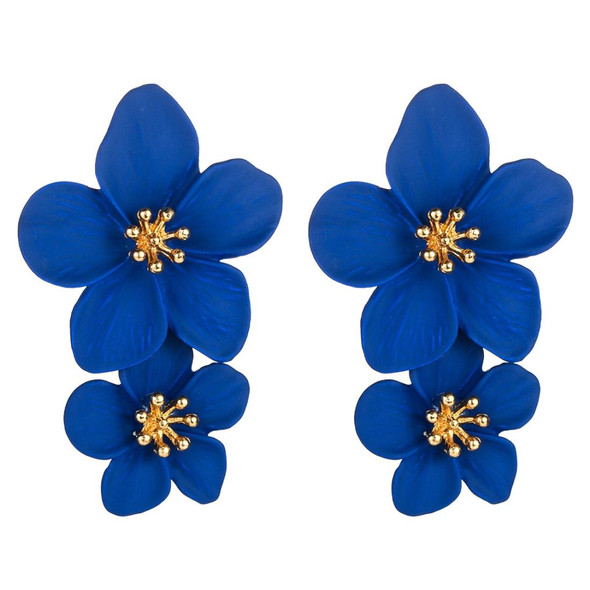 2 PCS Ladies Fashion Geometric Flower Earrings(Royal Blue)