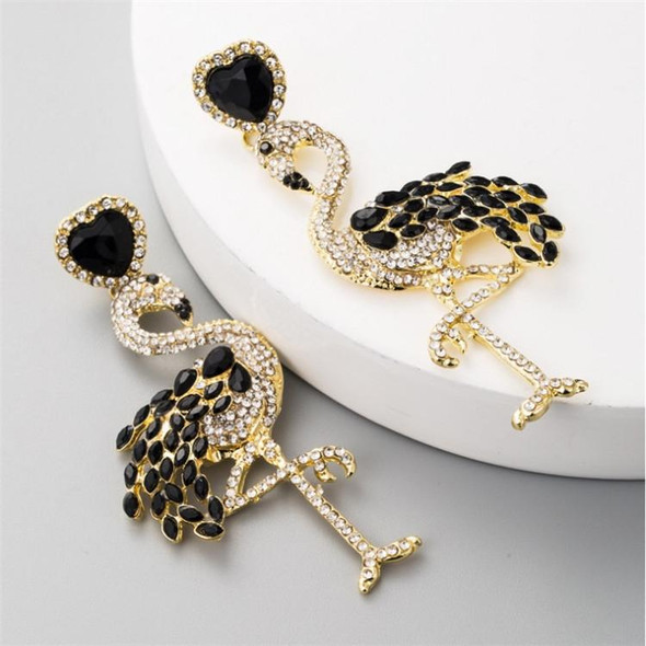 2 Pairs Creative Flamingo Earrings Womens Long Earrings With Rhinestones(Black)