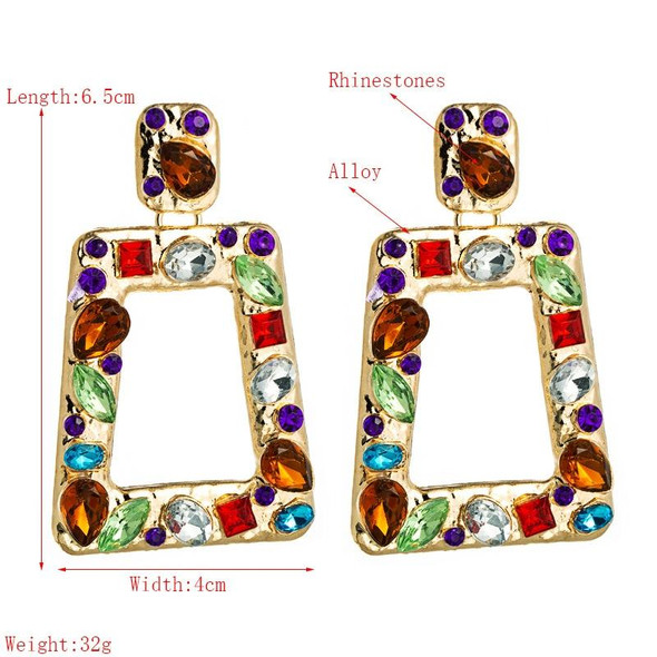 2 Pairs Hollow Geometric Square Earrings Alloy Inlaid Color Rhinestone Earrings(AB Color)