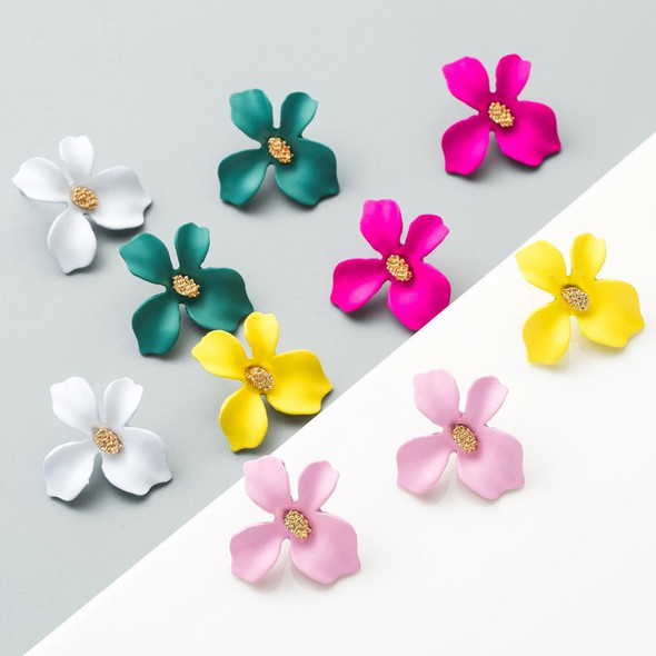 7 Pairs Women Fashion Flower Alloy Petal Earrings(Blue-green)