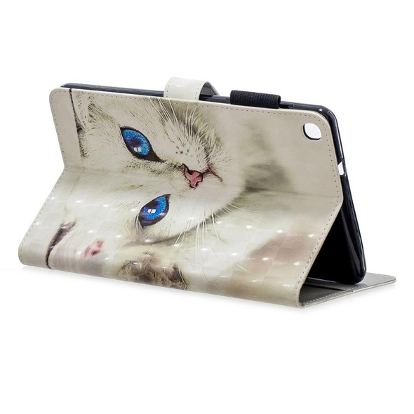 3D Horizontal Flip Leatherette Case with Holder & Card Slots For  Galaxy Tab A 8 (2019)(White Cat)