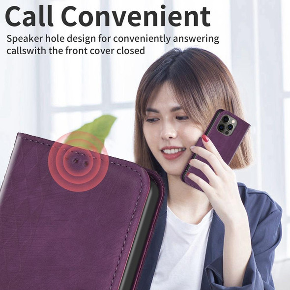 For iPhone 12 / 12 Pro Plaid Embossed Leatherette Phone Case(Purple)