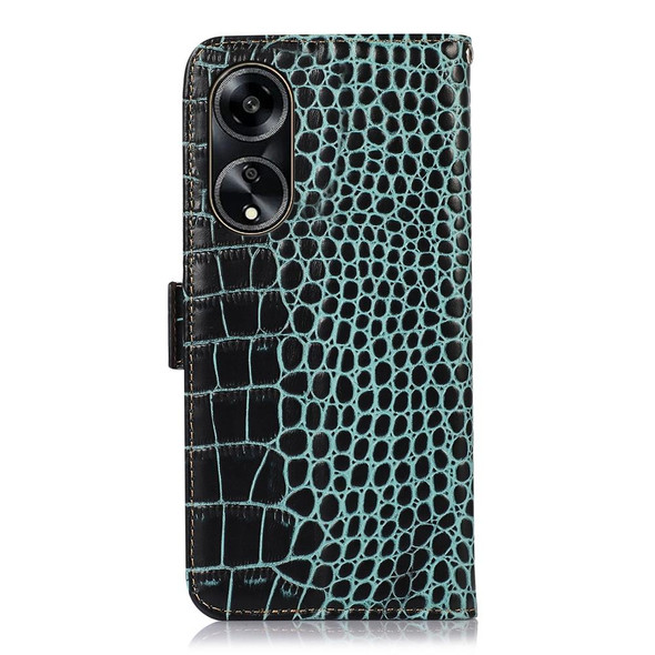 For OPPO A1 5G Crocodile Top Layer Cowhide Leatherette Phone Case(Green)