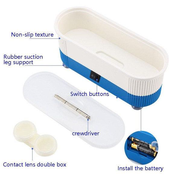 3 in 1 Glasses Cleaning Machine Small Contact Lens Glasses Jewelry Watch Cleaner(Blue)