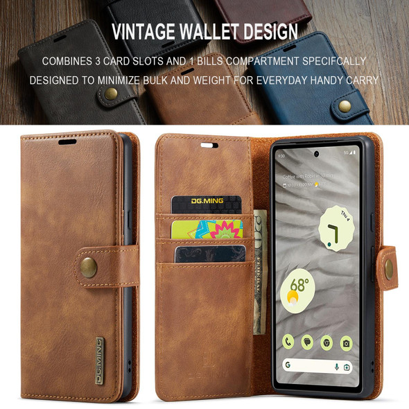 For Google Pixel 7A DG.MING Crazy Horse Texture Detachable Magnetic Leatherette Phone Case(Brown)