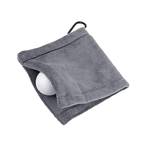 Microfiber Fleece Lining GOLF Ball Cleaning Towel with Carabiner Hook(Grey)
