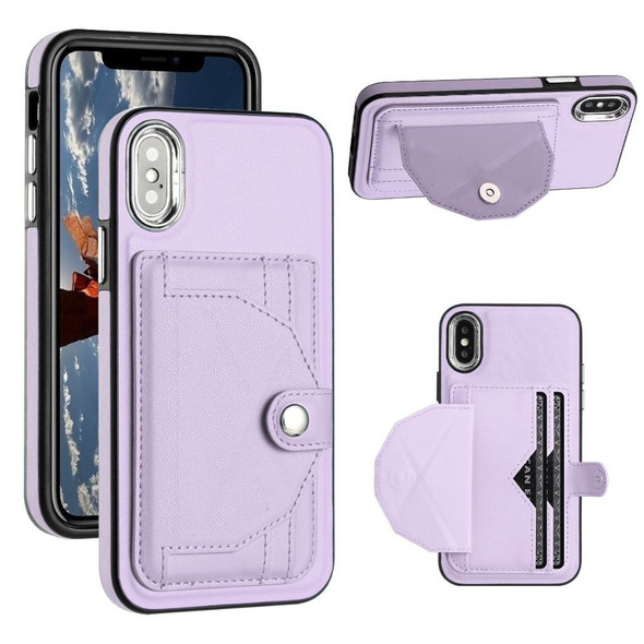 For iPhone X / XS Shockproof Leatherette Phone Case with Card Holder(Purple)