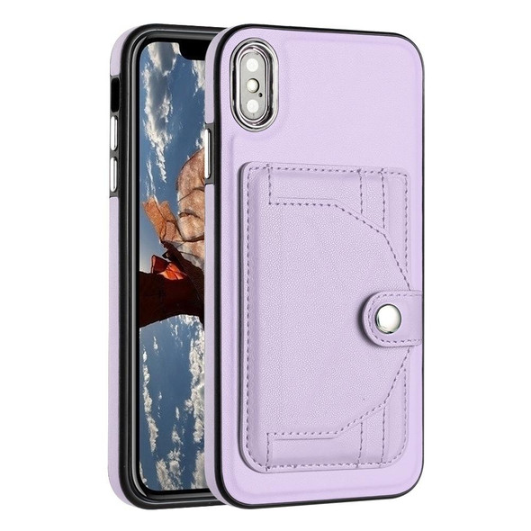 For iPhone XS Max Shockproof Leatherette Phone Case with Card Holder(Purple)