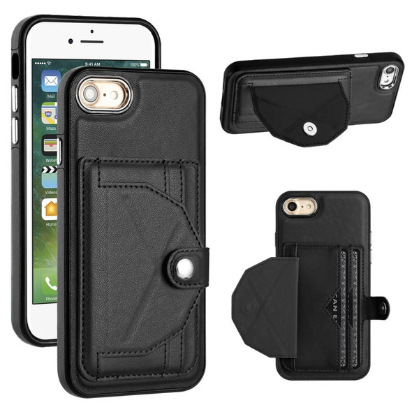 For iPhone SE 2022/SE 2020/6/7/8 Shockproof Leatherette Phone Case with Card Holder(Black)