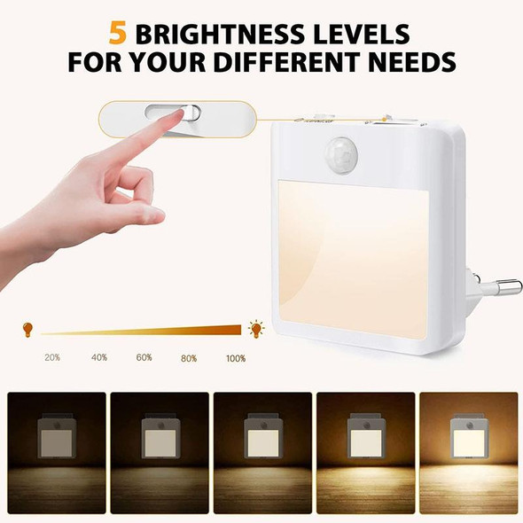NL2101 Motion Sensor LED Night Light AC Plug Dimming Sleep Lights,Spec: Warm and White EU Plug
