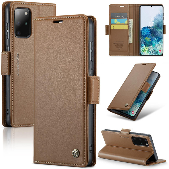 For Samsung Galaxy S20+ CaseMe 023 Butterfly Buckle Litchi Texture RFID Anti-theft Leatherette Phone Case(Brown)