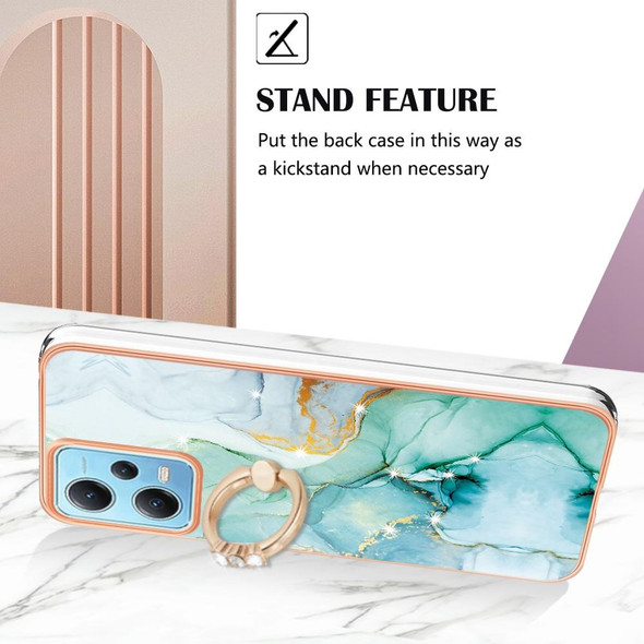 For Xiaomi Redmi Note 12 5G Global/Poco X5 5G Electroplating Marble IMD TPU Phone Case with Ring Holder(Green 003)