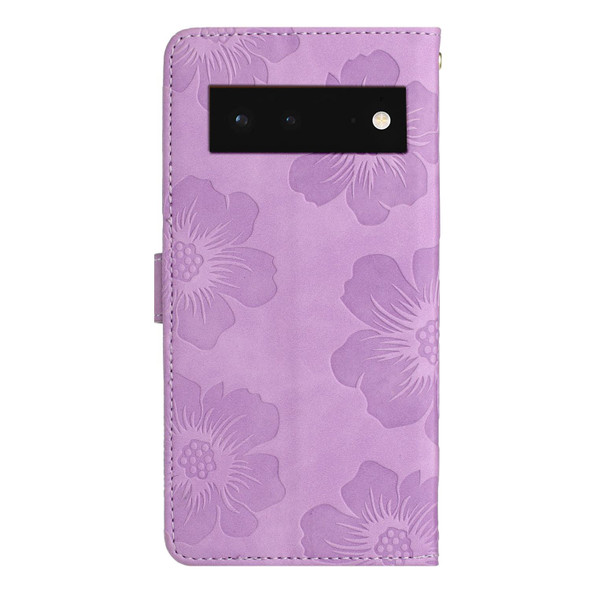 For Google Pixel 6 Flower Embossing Pattern Leatherette Phone Case(Purple)