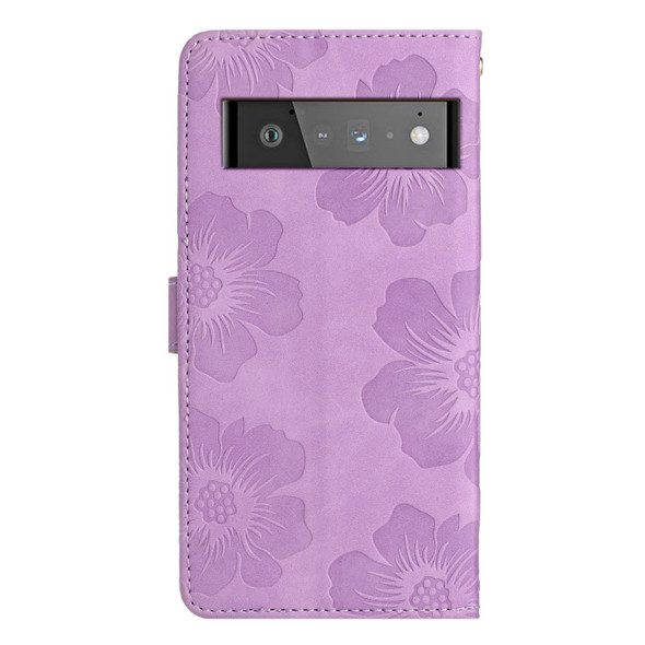 For Google Pixel 6 Pro Flower Embossing Pattern Leatherette Phone Case(Purple)