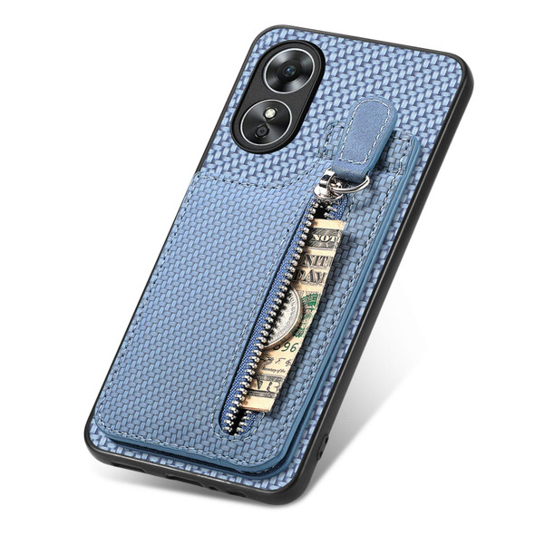 For OPPO A17 Carbon Fiber Vertical Flip Zipper Phone Case(Blue)