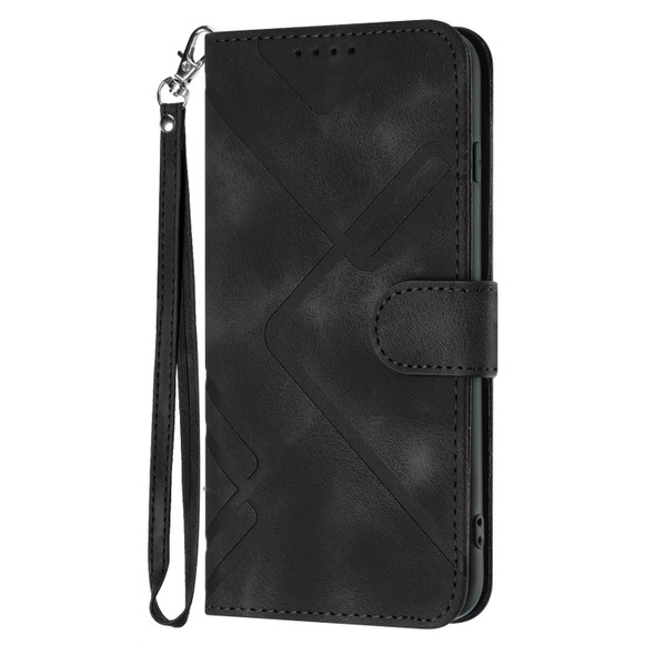 For Samsung Galaxy S22 5G Line Pattern Skin Feel Leatherette Phone Case(Black)