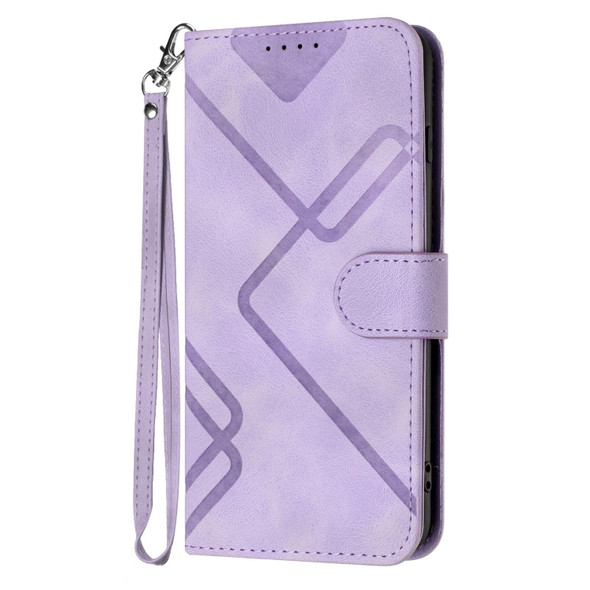 For Samsung Galaxy S22 5G Line Pattern Skin Feel Leatherette Phone Case(Light Purple)