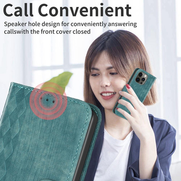 For iPhone 12 / 12 Pro Plaid Embossed Leatherette Phone Case(Green)