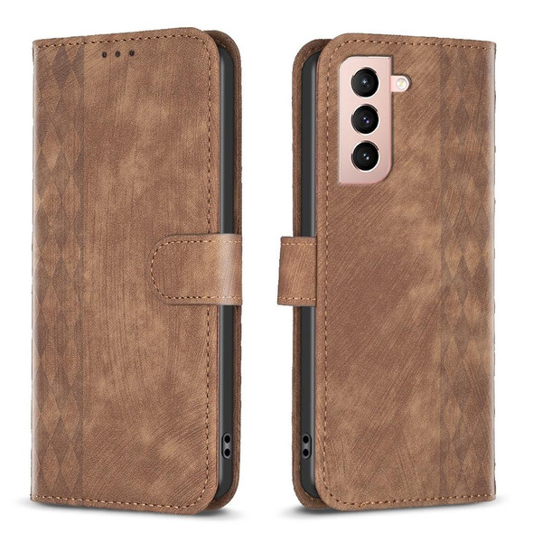 For Samsung Galaxy S21+ 5G Plaid Embossed Leatherette Phone Case(Brown)