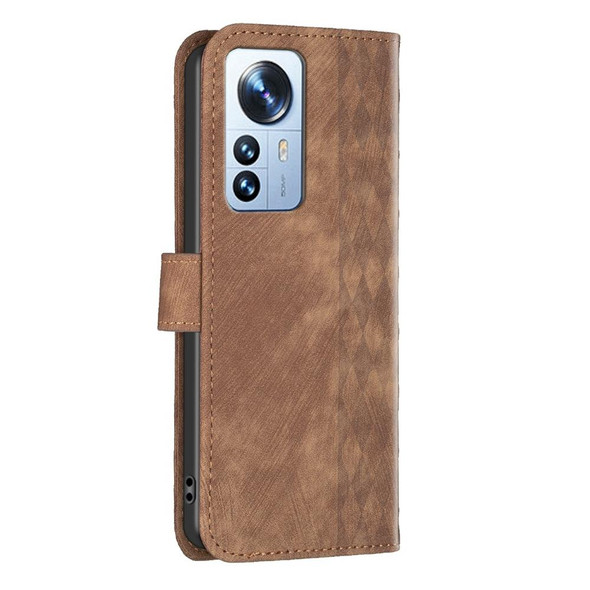 For Xiaomi 12 Pro Plaid Embossed Leather Phone Case(Brown)