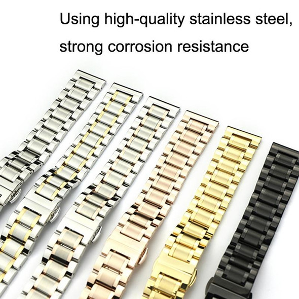 20mm Steel Bracelet Butterfly Buckle Five Beads Unisex Stainless Steel Solid Watch Strap, Color:Intermediate Gold