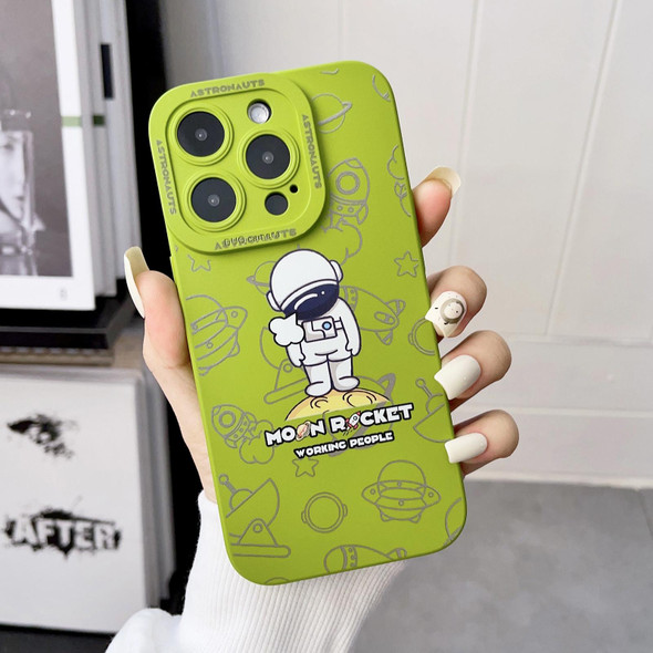 For iPhone 14 Plus Liquid Silicone Astronaut Pattern Phone Case(Green)