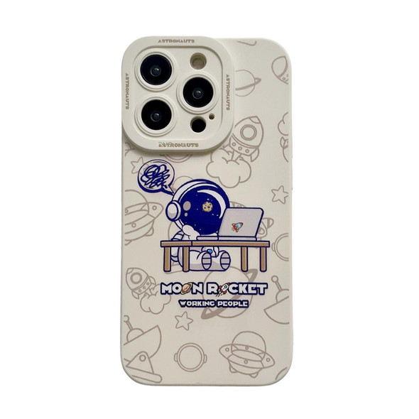 For iPhone 14 Plus Liquid Silicone Astronaut Pattern Phone Case(White)