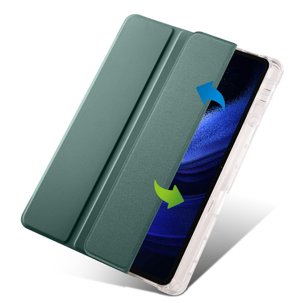 For Xiaomi Pad 6 / 6 Pro 3-fold Clear TPU Smart Leather Tablet Case with Pen Slot(Dark Green)