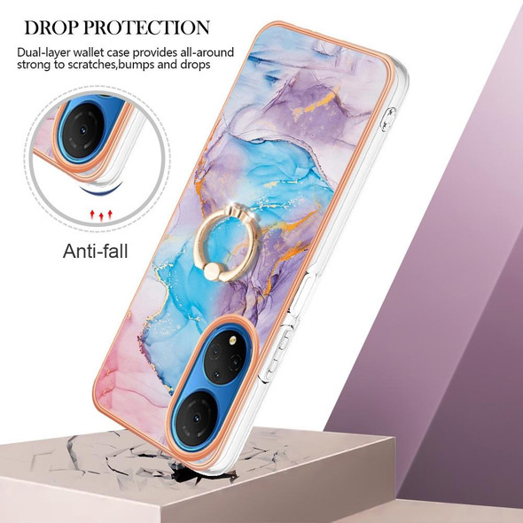For Honor X7 Electroplating IMD TPU Phone Case with Ring(Blue Marble)