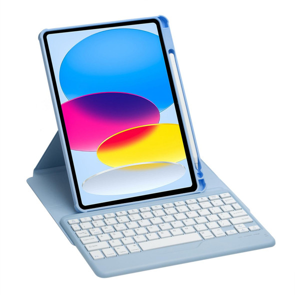For iPad 10th Gen 10.9 2022 F10B 360 Rotation Acrylic Transparent Bluetooth Keyboard Leatherette Case(Blue)