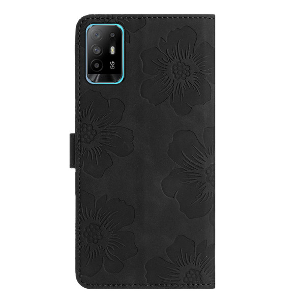 For OPPO A94 5G Flower Embossing Pattern Leatherette Phone Case(Black)