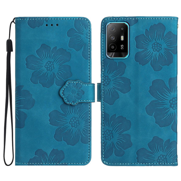 For OPPO A94 5G Flower Embossing Pattern Leatherette Phone Case(Blue)