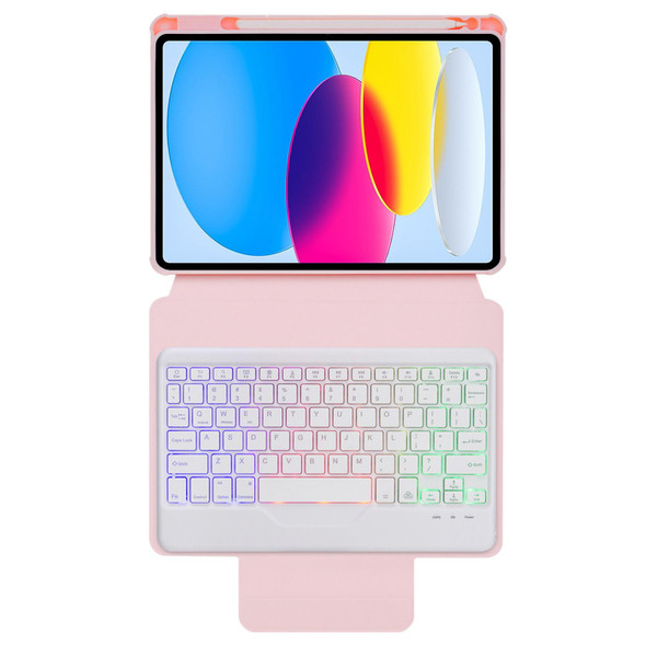 For iPad 10th Gen 10.9 2022 F10BS 360 Rotation Acrylic Transparent Bluetooth Keyboard Leatherette Case With Backlight(Pink)