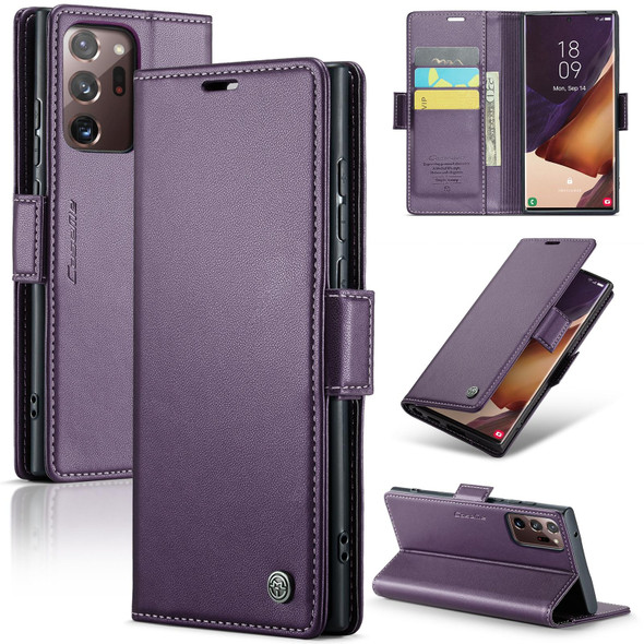 For Samsung Galaxy Note20 Ultra CaseMe 023 Butterfly Buckle Litchi Texture RFID Anti-theft Leatherette Phone Case(Pearly Purple)