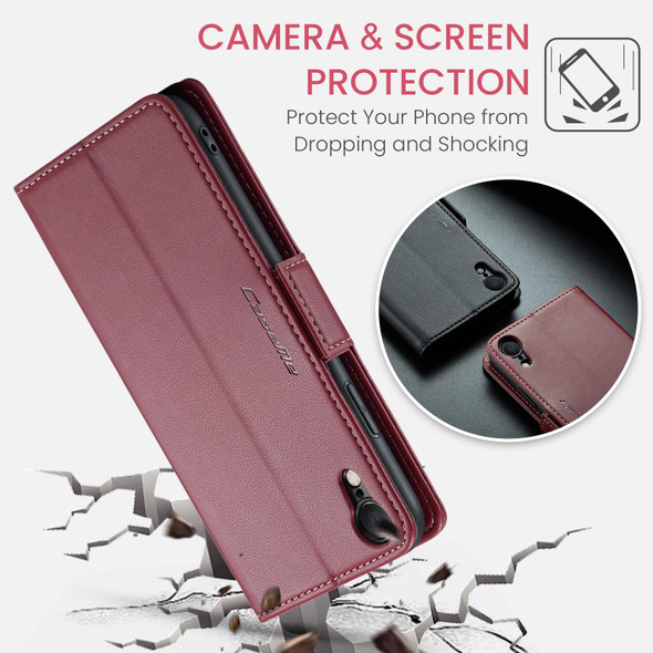 For iPhone XR CaseMe 023 Butterfly Buckle Litchi Texture RFID Anti-theft Leatherette Phone Case(Wine Red)