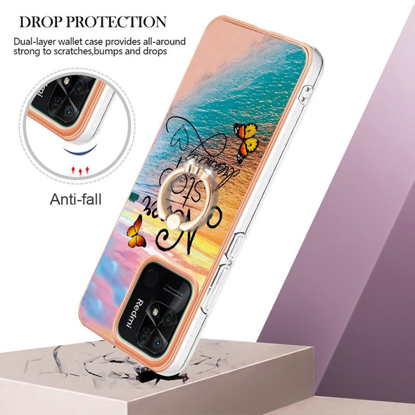 For Xiaomi Redmi 10C Electroplating IMD TPU Phone Case with Ring(Dream Butterfly)