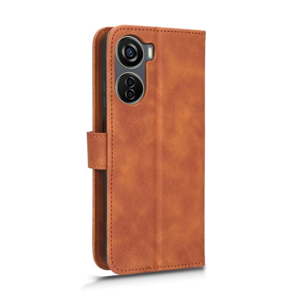 For ZTE Axon 40 Lite Skin Feel Magnetic Flip Leather Phone Case(Brown)