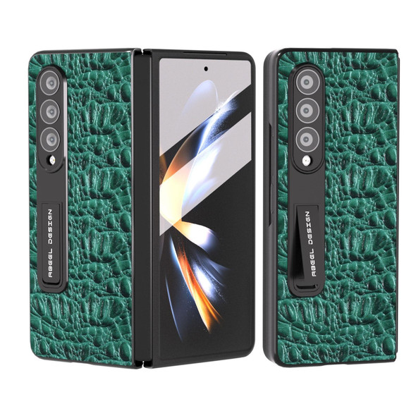 For Samsung Galaxy Z Fold4 5G ABEEL Integrated Genuine Leatherette Sky Series Phone Case with Holder(Green)