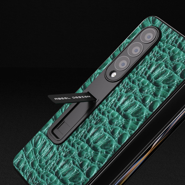 For Samsung Galaxy Z Fold3 5G ABEEL Integrated Genuine Leatherette Sky Series Phone Case with Holder(Green)