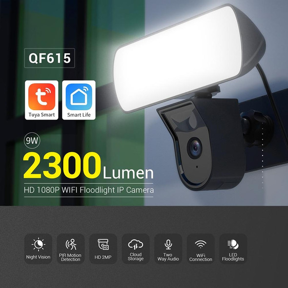 ESCAM QF615 2MP IP66 Waterproof WiFi IP Camera & Floodlight, Support Night Vision / PIR Motion Detection / Two-way Audio(US Plug)