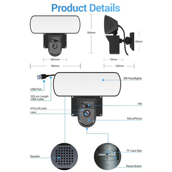 ESCAM QF615 2MP IP66 Waterproof WiFi IP Camera & Floodlight, Support Night Vision / PIR Motion Detection / Two-way Audio(US Plug)