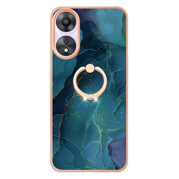 For OPPO A78 / A58 Electroplating Marble Dual-side IMD Phone Case with Ring(Green 017)